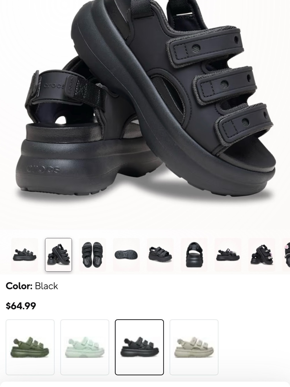 CROCS Soho Sport- Black Triple-Strap Platform Sandals
